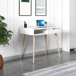 Hanah Home Mesa de Estudio con Estantes en Blanco y Madera